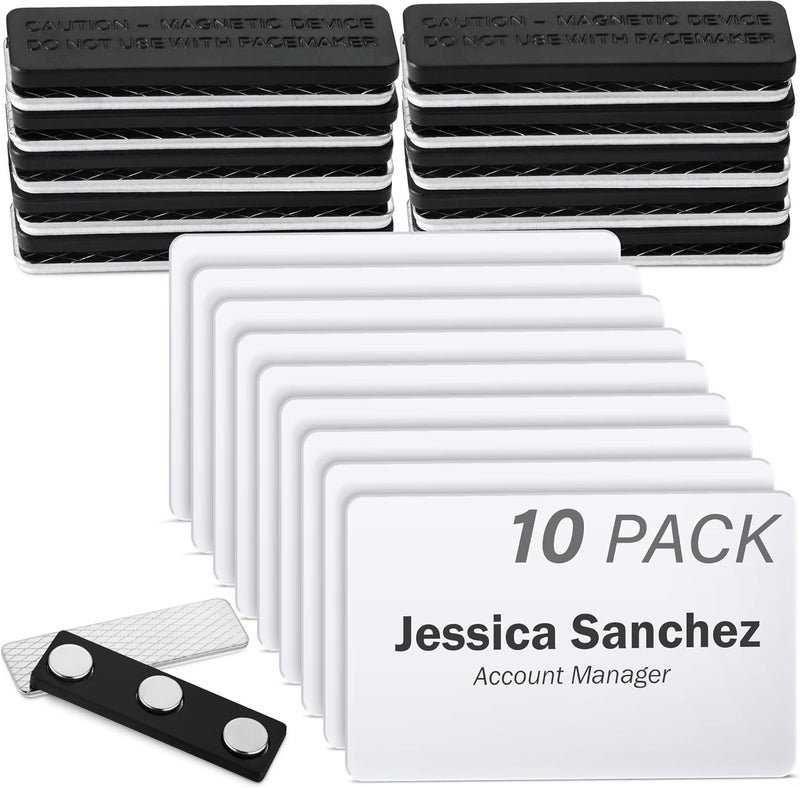 MIFFLIN -USA - Premium Acrylic Magnetic Name Tags - 10 Pack, 3x2, White - Customizable & Reusable Name Badges with Ultra-Strong Neodymium Magnetic Backing for School, Office & Events - Image 1